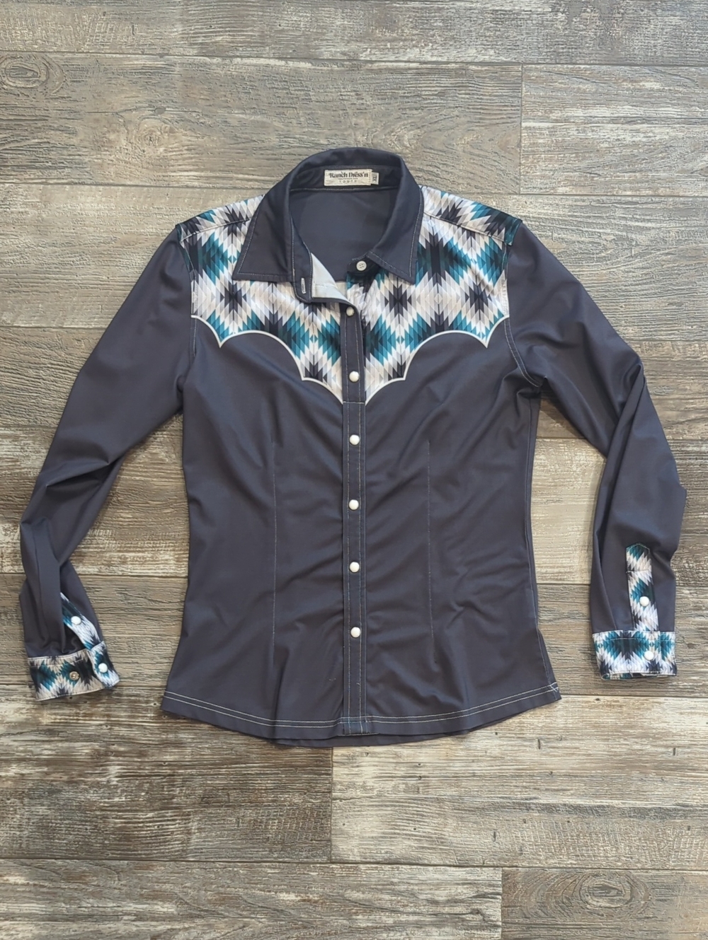 RANCH DRESS'N Fallon Taylor "Brayden" charcoal gray Performance rodeo shirt szXL - Picture 5 of 13